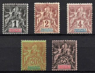 1899 - 1905 Dahomey, French Colonies (Sc. 1 - 3, 7 - 8, Signed, CV $50)