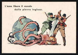 1939-1945 'The Axis Frees the World from the English Octopus' Italy WWII Fascist Propaganda Postcard