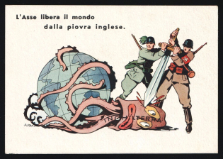 1939-1945 'The Axis Frees the World from the English Octopus' Italy WWII Fascist Propaganda Postcard