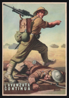 1939-1945 'The Advance Continues' Italy WWII Fascist Propaganda Postcard