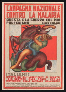 1939-1945 'National Campaign Against Malaria 'This is the War We Prefer' Mussolini' Italy WWII Fascist Propaganda Postcard