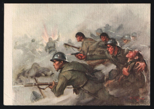 1939-1945 'A Battalion of CC NN That Had Lost Its Communications, Saw Almost All of Its Officers Fall. From Guadalajara' Italy WWII Fascist Propaganda Postcard