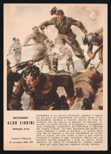 1939-1945 '2nd Lieutenant Aldo Fiorini Gold Medal' Italy WWII Fascist Propaganda Postcard