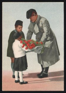 1939-1945 'Children, You Must be the Faithful Guardians Throughout Your Lives of the New Heroic Civilization That Italy is Creating in Work, Discipline, and Harmony' Italy WWII Fascist Propaganda Postcard