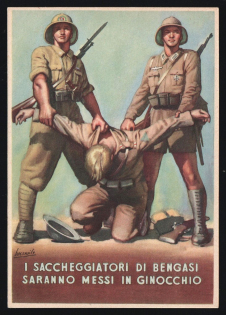 1939-1945 'Benghazi Looters Will Be Bringed to Their Knees' Italy WWII Fascist Propaganda Postcard