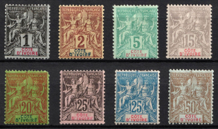 1892 - 1900 Ivory Coast, French Colonies (Sc. 1 - 2, 4, 8 - 11, 15, CV $170)