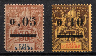 1904 Ivory Coast, French Colonies (Sc. 18 - 19, CV $105)