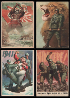 1939-1945 Italy WWII Fascist Propaganda Four Postcards