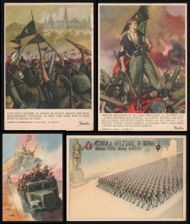 1939-1945 Italy WWII Fascist Propaganda Four Postcards