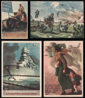 1939-1945 Italy WWII Fascist Propaganda Four Postcards