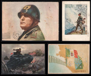 1939-1945 Italy WWII Fascist Propaganda Four Postcards