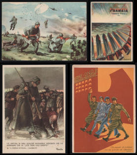 1939-1945 Italy WWII Fascist Propaganda Four Postcards