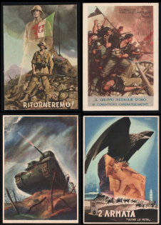 1939-1945 Italy WWII Fascist Propaganda Four Postcards