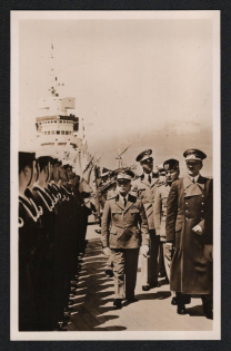 1938 Hitler and Mussolini Airmail Propaganda Postcard franked with San Marino Commemorative stamps