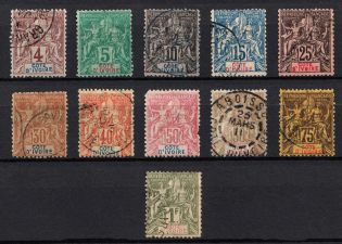 1892 - 1900 Ivory Coast, French Colonies (Sc. 3 - 5, 7, 10, 12 - 17, Used, CV $260)