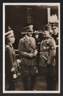 1938 Hitler and Mussolini Airmail Propaganda Postcard franked with San Marino Commemorative stamps