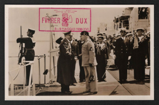 1938 Hitler and Mussolini Airmail Propaganda Postcard franked with San Marino Commemorative stamps