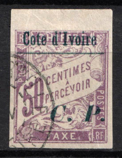 1904 50c Ivory Coast, French Colonies, Parsel Post Stamp (Sc. Q26, Used, CV $45)