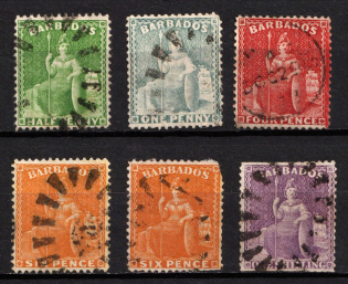 1876-79 Barbados, British Colonies (SG 72 - 73, 77, 79 - 81, Used, CV $50)