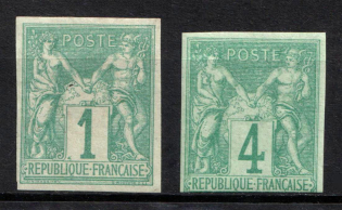 1877 French Colonies (Sc. 24, 25, Mi. 24, 26, Type I, CV $60)