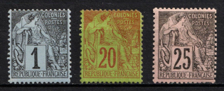 1881-86 French Colonies (Sc. 46, 52, 54, Mi. 45, 51, 53, CV $80)