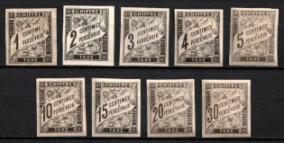 1884-85 French Colonies, Postage Due Stamps (Sc. J1 - J9, Mi. 1 - 9, CV $80)