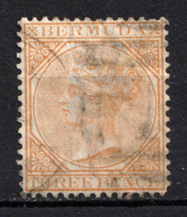 1874 3d Bermuda, British Colonies (SG 5 a, Used, CV $90)