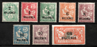 1921-23 Alexandria, French Post Offices in Egypt (Sc. 48 - 50, 52 - 55, 60, Mi. 49, 50, 52 - 55, 58, 60, CV $30)