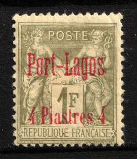 1893 4pi on 1fr Port Lagos, French Post Offices in Levant (Sc. 6, CV $115)