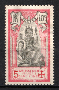 1916 5a on 10c India, French Colonies (Sc. B2, CV $20)