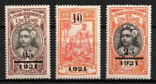 1921 Polynesia, French Colonies (Sc. 57 - 59, Full Set, CV $80)