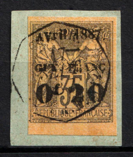 1887 20c on 35c on piece Guiana, French Colonies (Sc. 4, Used, CV $60)