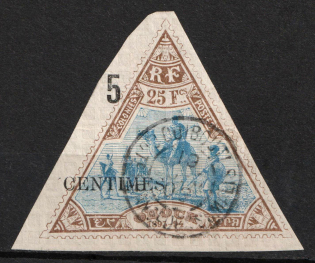 1902 5c on 25fr Somali, French Colonies (Sc. 33E, SHIFTED Overprint, Used, CV $55+)