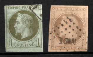 1871-72 French Colonies (Sc. 7, 13, Mi. 7, 8, Used, CV $140)