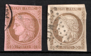 1872-76 French Colonies (Sc. 20, 22, Mi. 20, 22, Used, CV $35)