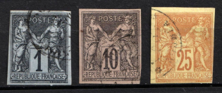 1878-80 French Colonies (Sc. 38, 41, 45, Mi. 36, 39, 43, Type II, Used, CV $80)