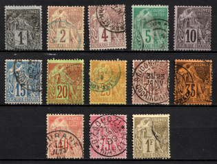 1881-86 French Colonies (Sc. 46 - 52, 55 - 59, Mi. 45 - 52, 54 - 58, Used, CV $450)