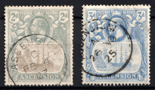 1924 - 1933 Ascension Island, British Colonies (SG 13 - 14, Used, CV $45)