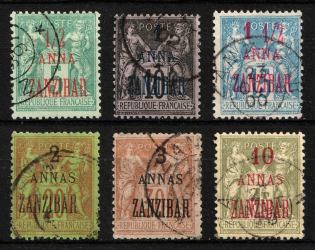 1896-1900 French Post Offices in Zanzibar (Sc. 17, 19 - 21, 23, 26, Used, CV $70)