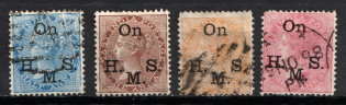 1883 India, British Colonies, Official Stamps (SG O31 - O32, O33a, O35, Used, CV $80)