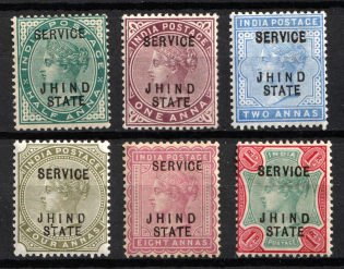1886-1902 Jind, India, British Colonies, Convention States, Official Stamps (SG O12, O14, O16 - O17, O19, O21, CV $100)