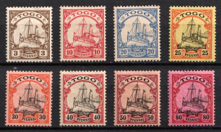 1900 Togo, German Colonies, Kaiser’s Yacht, Germany (Mi. 7, 9 - 15, CV $50)