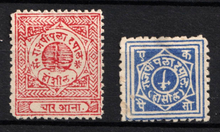 1880 Rajpipla, India, British Colonies, Feudatory States (SG 1, 3, CV $40)