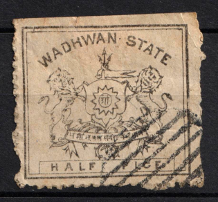 1888 1/2p Wadhwan, India, British Colonies, Feudatory States (SG 4, Used, CV $30)