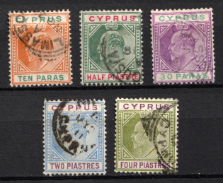 1904-10 Cyprus, British Colonies (SG 61 - 63, 65 - 66, Used, CV $40)