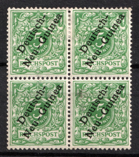 1897 5pf New Guinea, German Colonies, Germany, Block of Four (Mi. 2, CV $30)