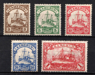 1905-19 Cameroon, German Colonies, Kaiser’s Yacht, Germany (Mi. 20 - 24, CV $30)