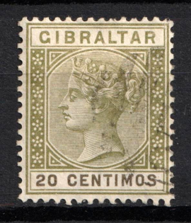 1896 20c Gibraltar, British Colonies (SG 24, Used, CV $40)