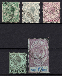 1912 Gibraltar, British Colonies (SG 76, 78, 80 - 82, Used, CV $40)