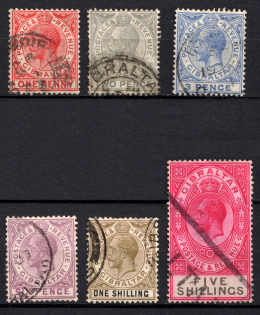 1921-32 Gibraltar, British Colonies (SG 90, 93, 95, 97, 102, 105, Used, CV $180)